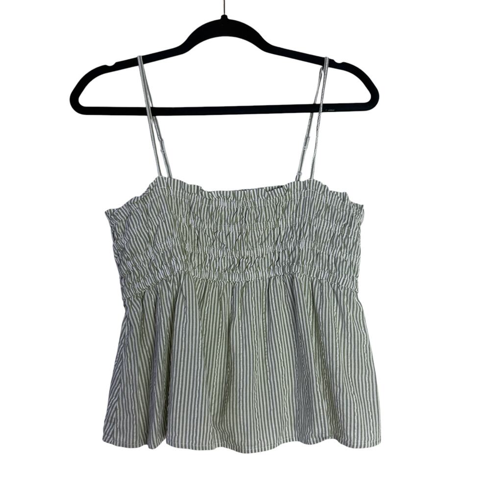 American Eagle Outfitters Cami Womens Size Medium Green White Striped Smocked